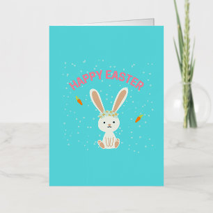 Happy Easter white bunny on blue Foil Greeting Card
