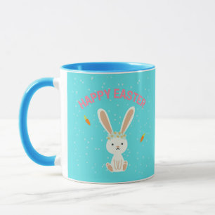 Happy Easter white bunny on blue Mug