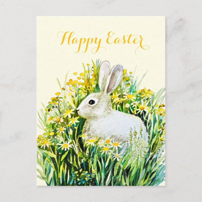 Happy easter white bunny watercolor postcard (Front)