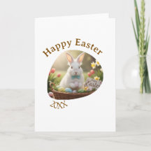 Happy Easter white bunny year photo family name 