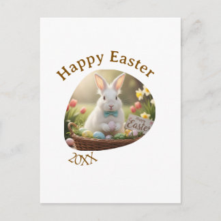 Happy Easter white bunny year photo family name  Postcard