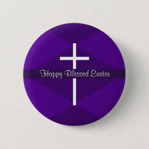 Happy Easter White Cross Purple Christian 2 Inch Round Button