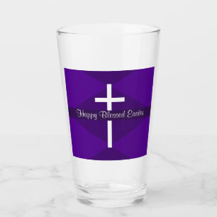 Happy Easter White Cross Purple Christian Glass