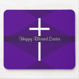 Happy Easter White Cross Purple Christian Mouse Pad