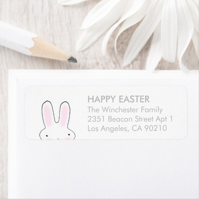 Happy Easter white grey cute bunny address  (Insitu)