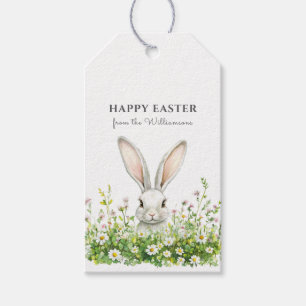 Happy Easter White Rabbit Florals Personalized Gift Tags