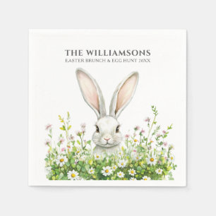Happy Easter White Rabbit Florals Personalized Napkin