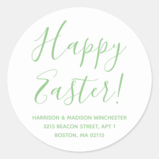 Happy Easter white sage script return address Classic Round Sticker