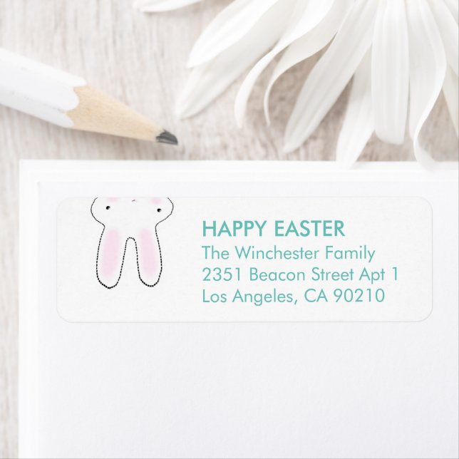 Happy Easter white teal cute funny bunny address (Insitu)