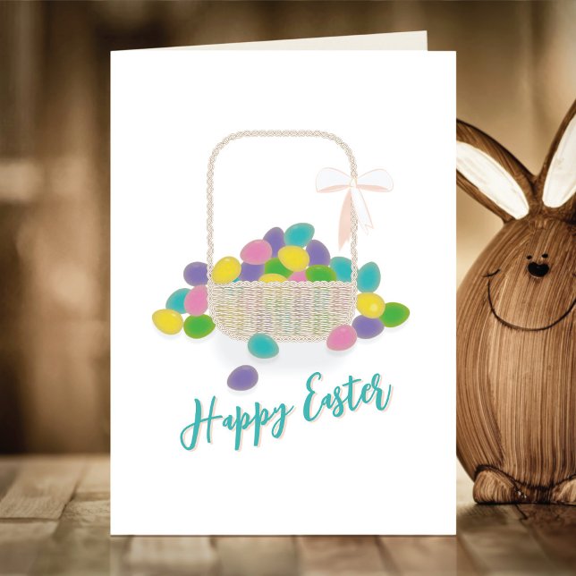 Happy Easter Wicker Basket &  Pastel Eggs Spring Holiday Card (Creator Uploaded)