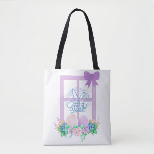 Happy Easter Window with Flowers and Eggs Tote Bag