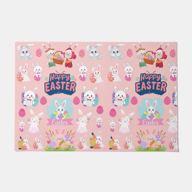 Happy Easter Wishes - Pattern Funny Bunny Easter  Doormat (Front)