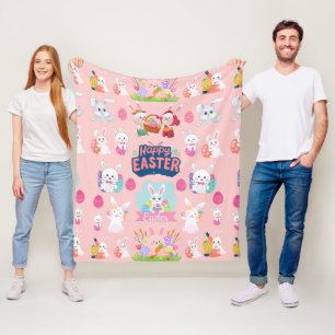 Happy Easter Wishes - Pattern Funny Bunny Easter   Fleece Blanket