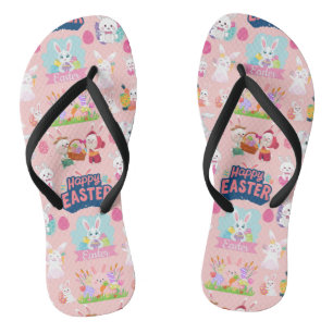 Happy Easter Wishes - Pattern Funny Bunny Easter   Flip Flops