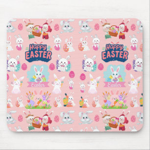 Happy Easter Wishes - Pattern Funny Bunny Easter Mouse Pad