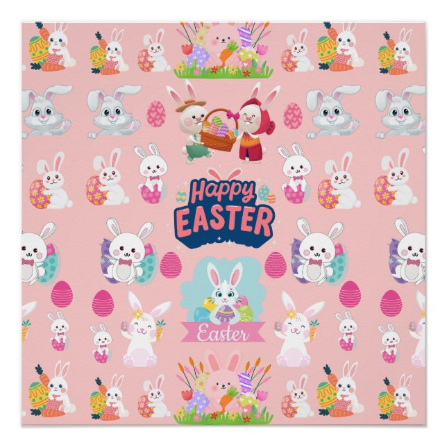 Happy Easter Wishes - Pattern Funny Bunny Easter   Poster (Front)
