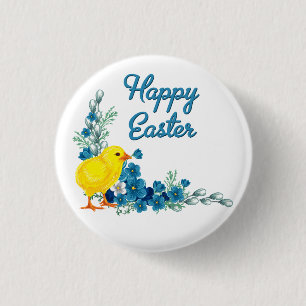 Happy Easter With a Baby Chick 1 Inch Round Button