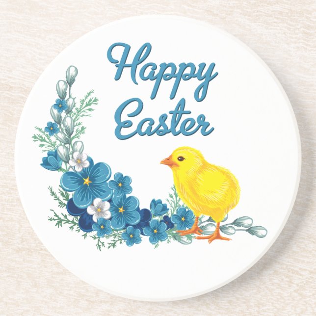 Happy Easter With a Baby Chick Coaster (Front)