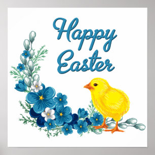Happy Easter With a Baby Chick Poster