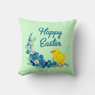 Happy Easter With a Baby Chick Throw Pillow