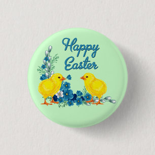 Happy Easter With Baby Chicks 1 Inch Round Button