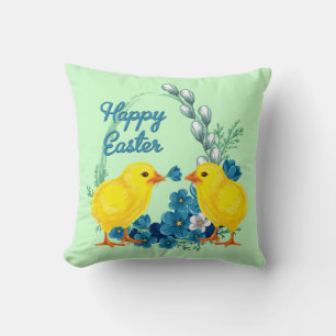 Happy Easter With Baby Chicks Throw Pillow