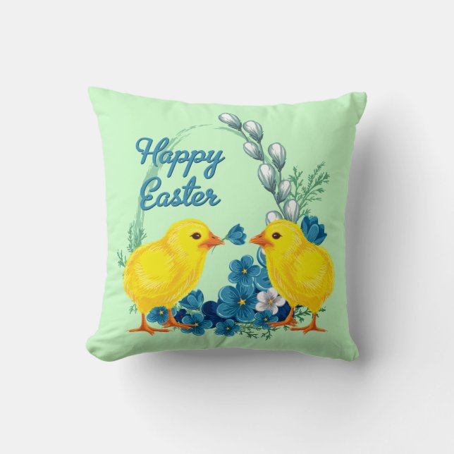 Happy Easter With Baby Chicks Throw Pillow (Front)