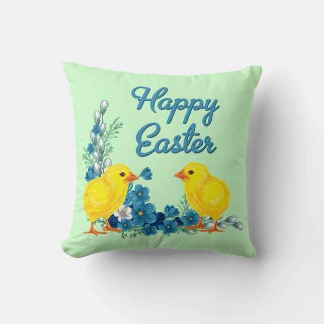 Happy Easter With Baby Chicks Throw Pillow (Front)