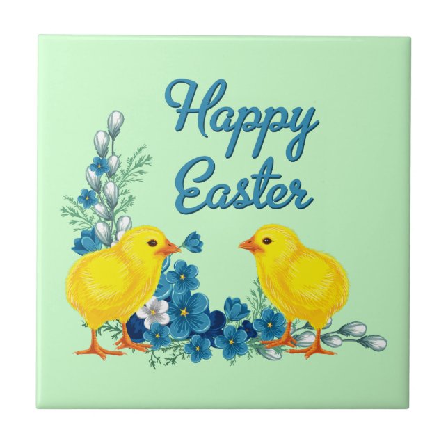 Happy Easter With Baby Chicks Tile (Front)