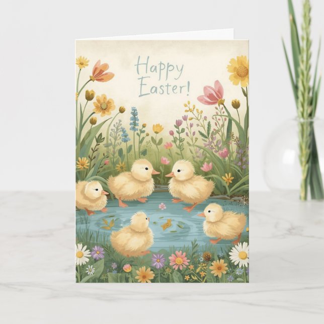 Happy easter with baby ducks card (Front)