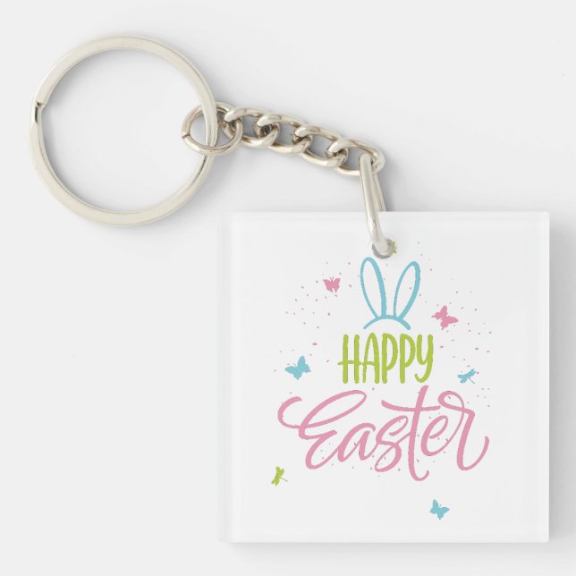 Happy Easter with butterflies Keychain (Front)