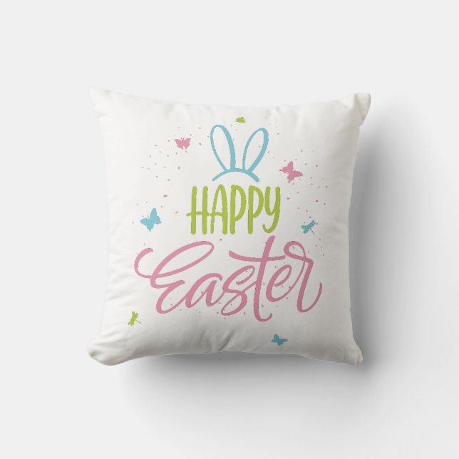 Happy Easter with butterflies Throw Pillow (Front)