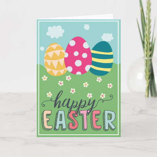 Happy Easter with colourful Easter eggs greetings Card (Front)
