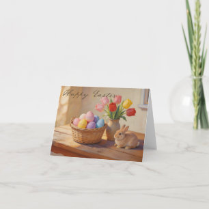Happy Easter with Colourful Eggs and Tulips Thank You Card