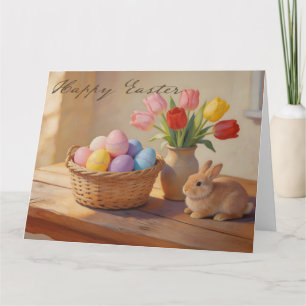 Happy Easter with Colourful Eggs and Tulips Thank You Card