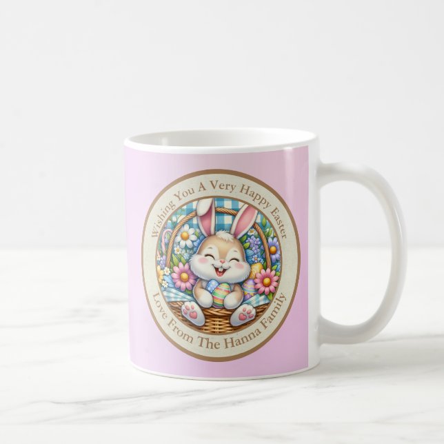 Happy Easter With Cute Bunny, Eggs, and Floral Coffee Mug (Right)