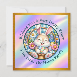Happy Easter With Cute Bunny, Eggs, and Floral Invitation