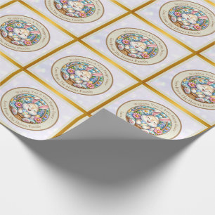 Happy Easter With Cute Bunny, Eggs, and Floral Wrapping Paper