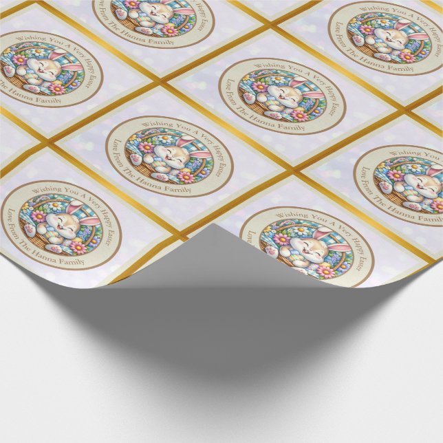 Happy Easter With Cute Bunny, Eggs, and Floral Wrapping Paper (Corner)