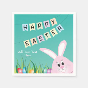 Happy Easter with Cute Bunny & Eggs Napkin