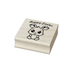 Happy Easter with easter bunny and text Rubber Stamp