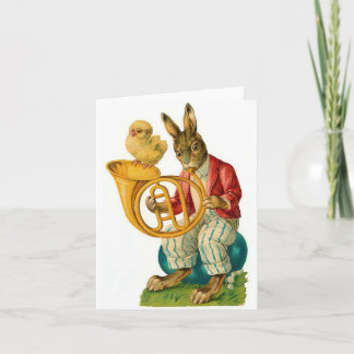 Happy Easter With French Horn Vintage Holiday Card