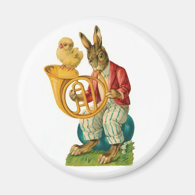 Happy Easter With French Horn Vintage Magnet (Front)