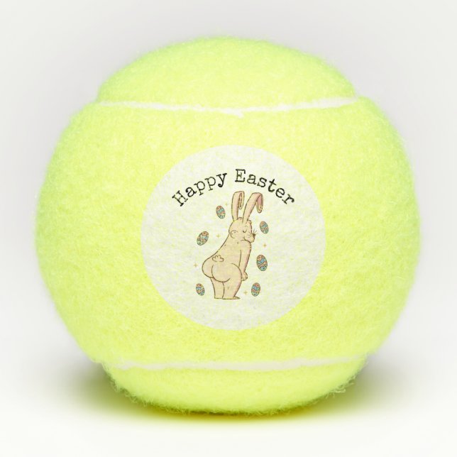 Happy Easter  with funny rabbit  Tennis Balls (Front)