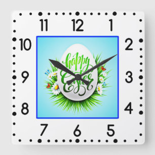 Happy Easter with Spring Flowers-23180 Square Wall Clock