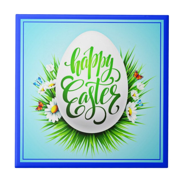 Happy Easter with Spring Flowers-23180 Tile (Front)