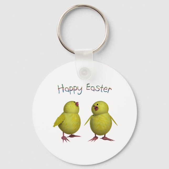 Happy Easter with Two Cute Chicks Keychain (Front)