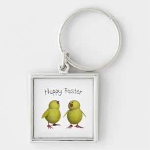Happy Easter with Two Cute Chicks Keychain