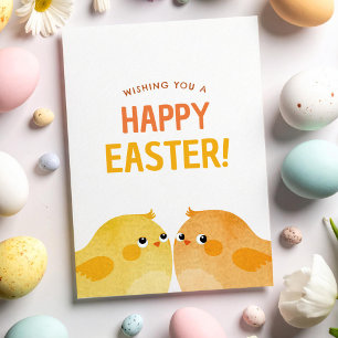 Happy Easter with two little watercolor chicks Invitation