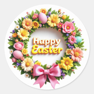 Happy Easter Wreath Sheet of Classic Round Sticker